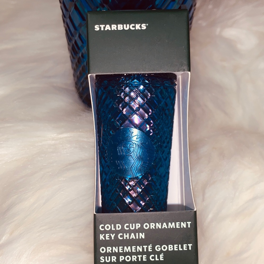 Starbucks Holiday Crystal Blue Azure Studded Jeweled Bling Keychain Cup Ornament